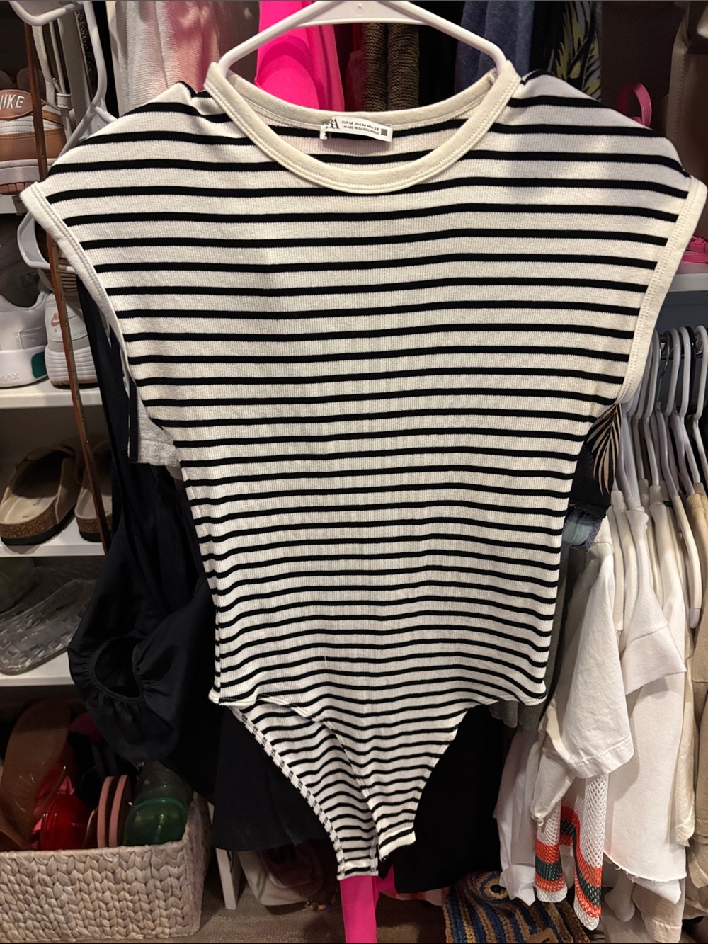 Zara Black & White Striped Sleeveless Bodysuit